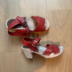 Swedish Hasbeens Red Leather Women's Sandals